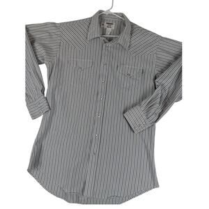 Vtg Ruddock Western Shirt Mens 18X36 Cream/Gray Striped Long Tail‎ Pearl Snap